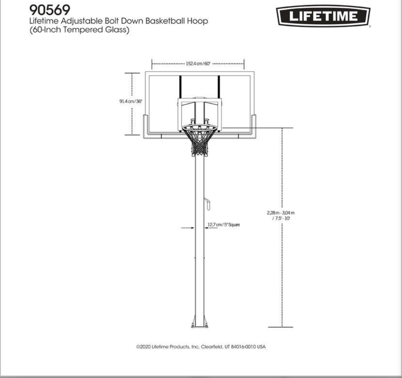 Lifetime 60” Tempered Glass Pro Slam In-ground Basketball Hoop